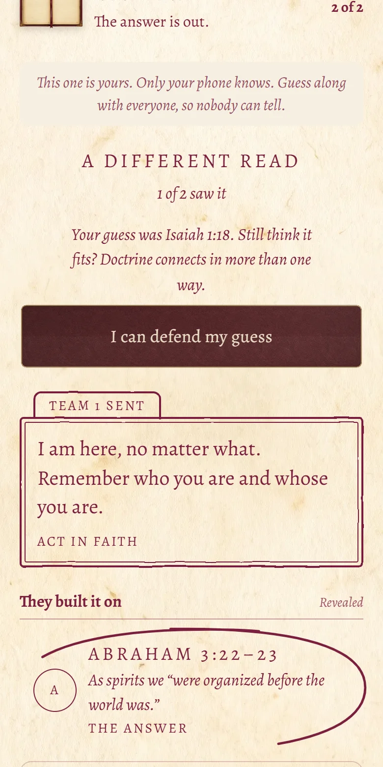 A different read, with the button I can defend my guess