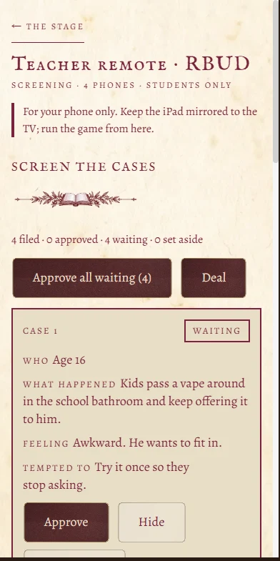 The teacher remote, screening the vape case