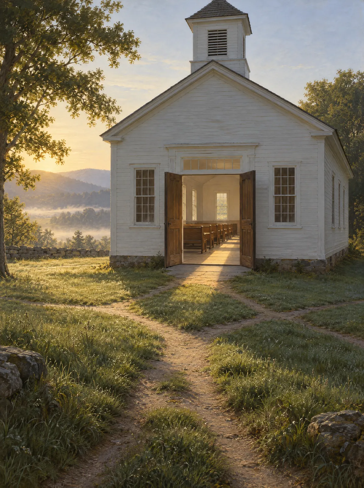 The open door of a meetinghouse